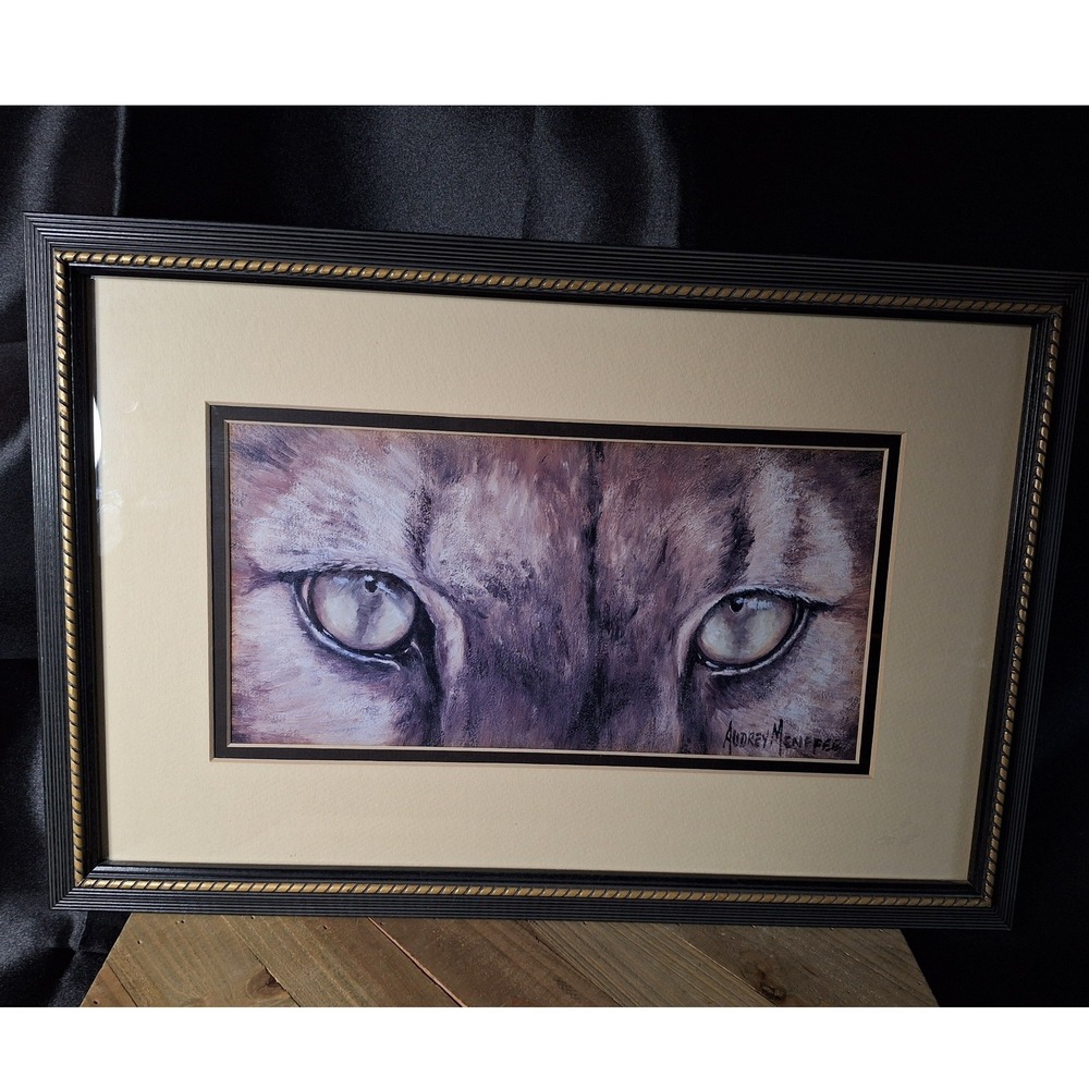 Audrey Menefee Cougar Framed Print Wildlife Art Black Gold Frame 11x17 6205 USA